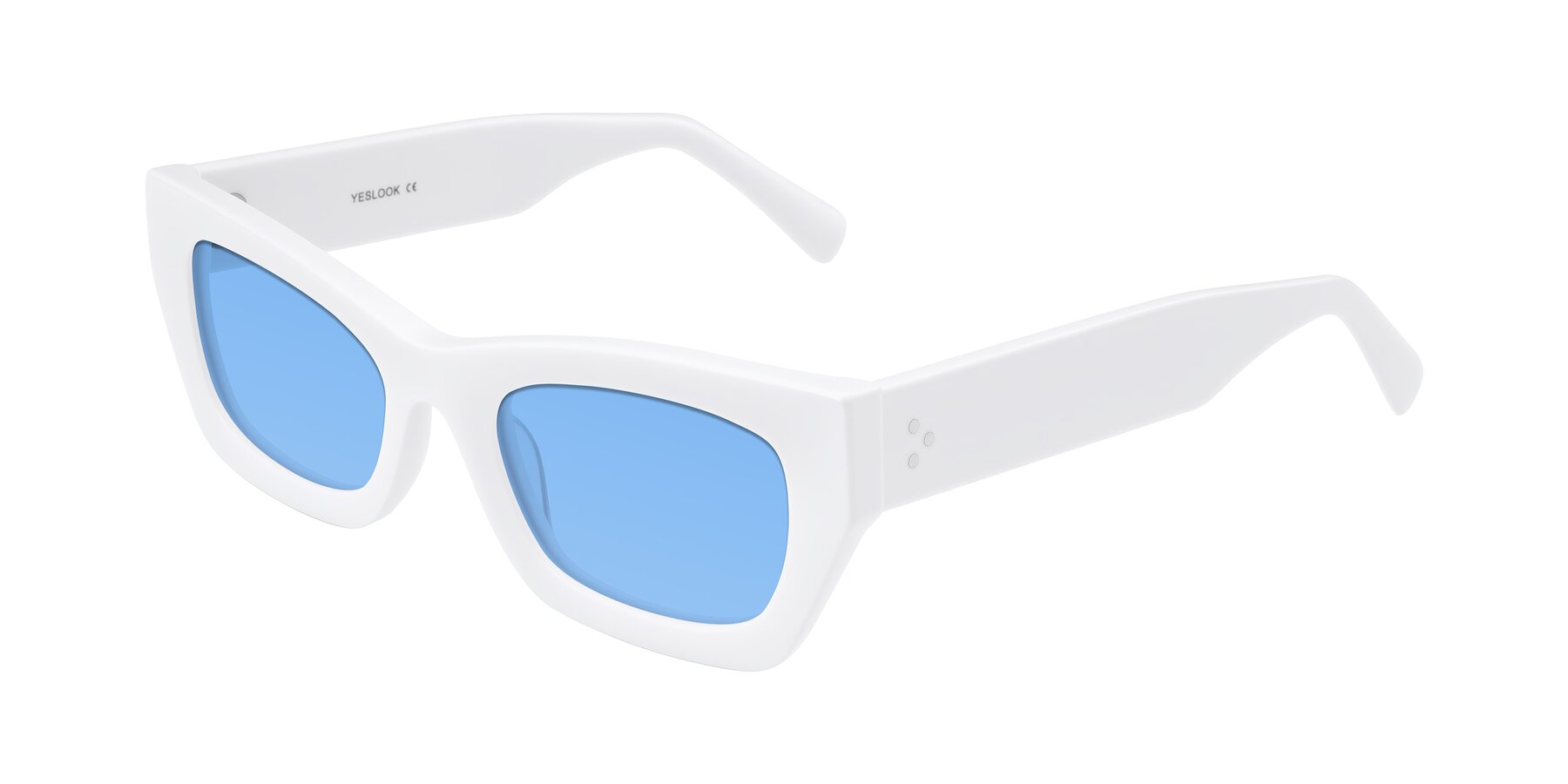 Angle of Rex in White with Medium Blue Tinted Lenses