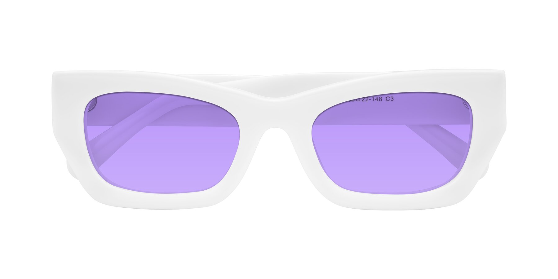 Folded Front of Rex in White with Medium Purple Tinted Lenses