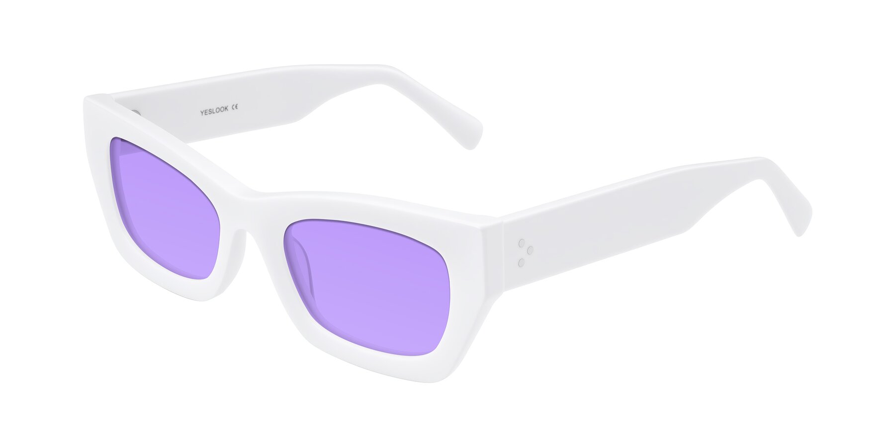 Angle of Rex in White with Medium Purple Tinted Lenses