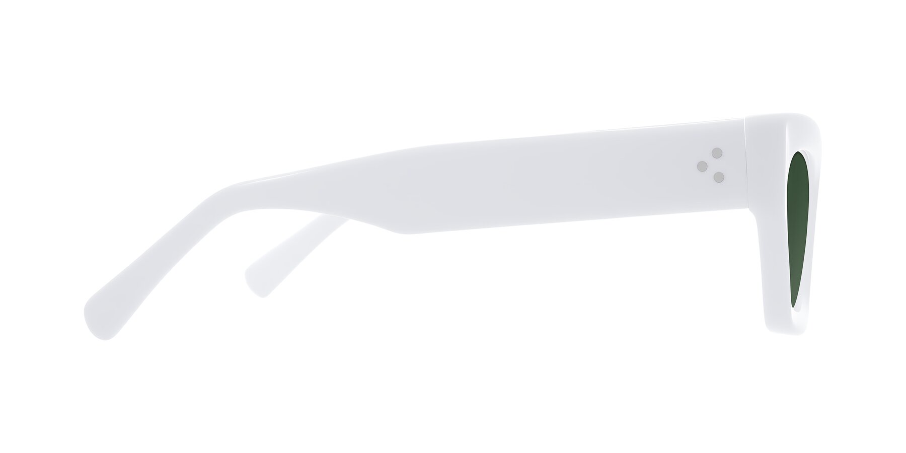 Side of Rex in White with Green Tinted Lenses