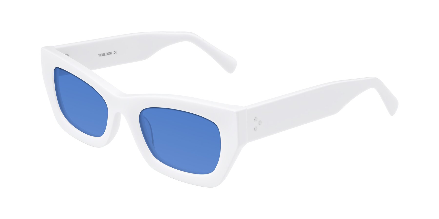 Angle of Rex in White with Blue Tinted Lenses