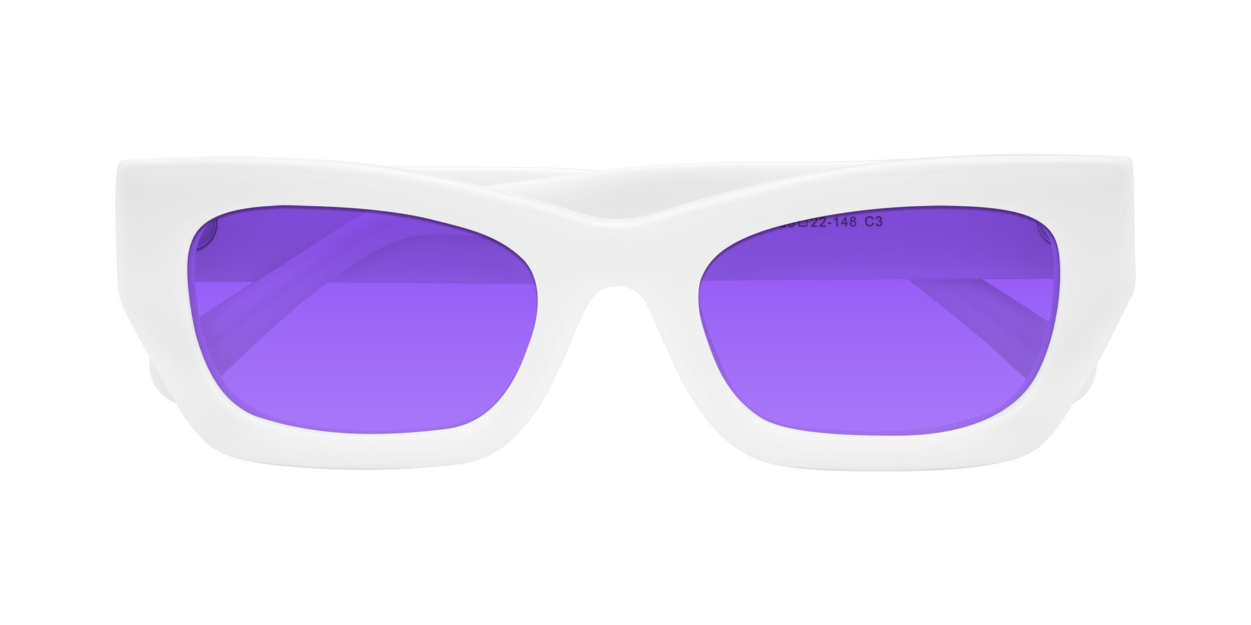 Folded Front of Rex in White with Purple Tinted Lenses