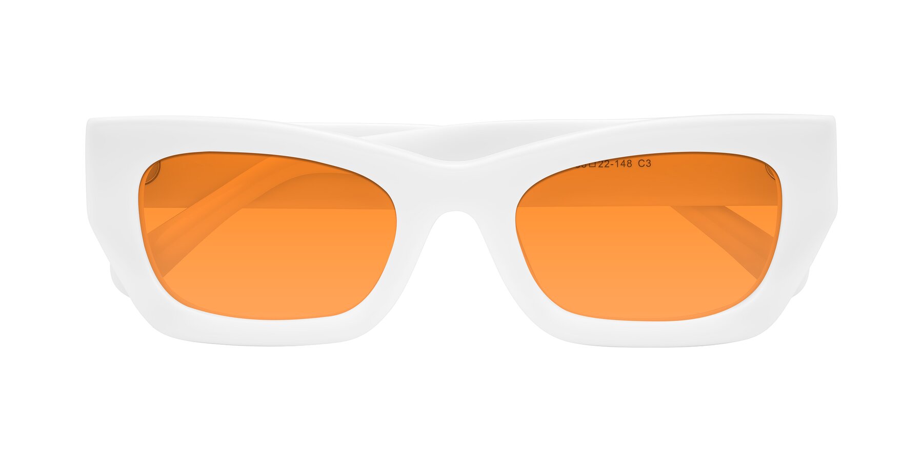 Folded Front of Rex in White with Orange Tinted Lenses