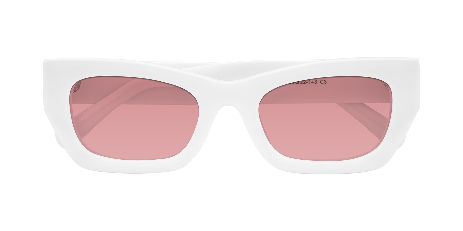 Folded Front of Rex in White with Medium Garnet Tinted Lenses