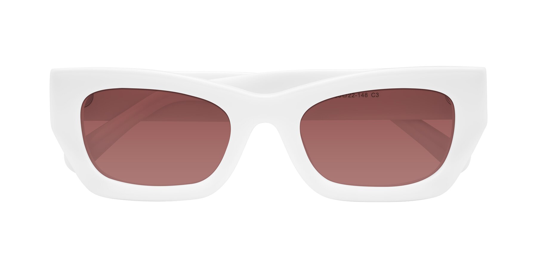 Folded Front of Rex in White with Garnet Tinted Lenses