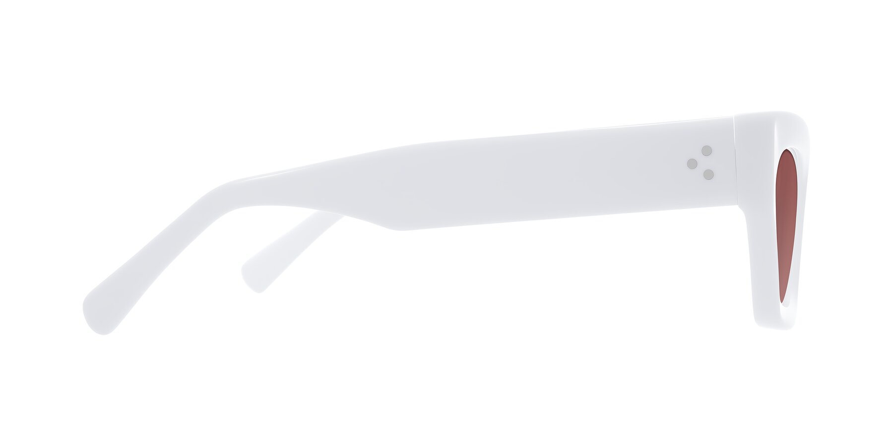 Side of Rex in White with Garnet Tinted Lenses