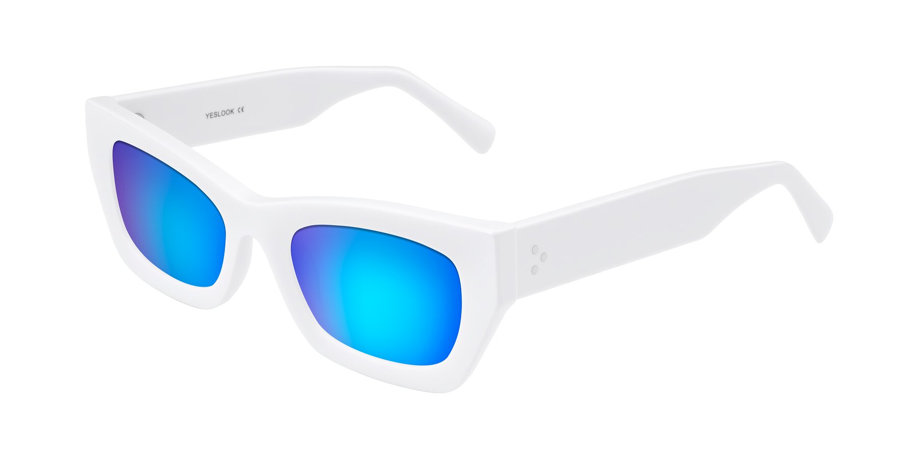 Angle of Rex in White with Blue Mirrored Lenses
