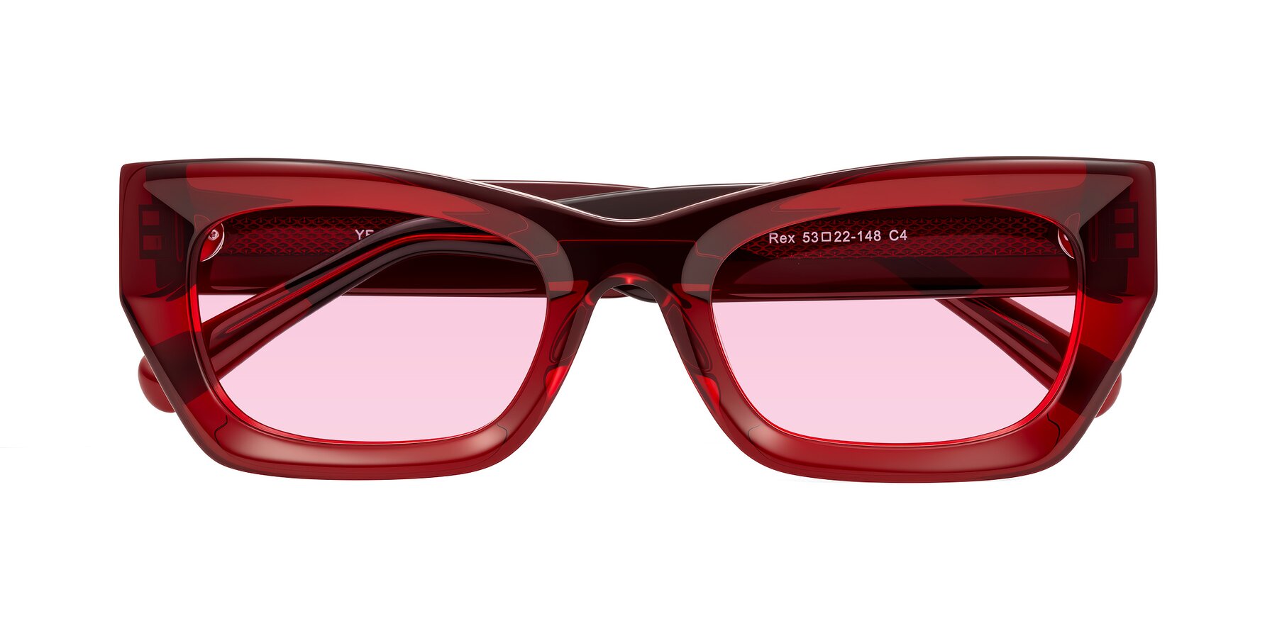 Folded Front of Rex in Wine with Light Pink Tinted Lenses