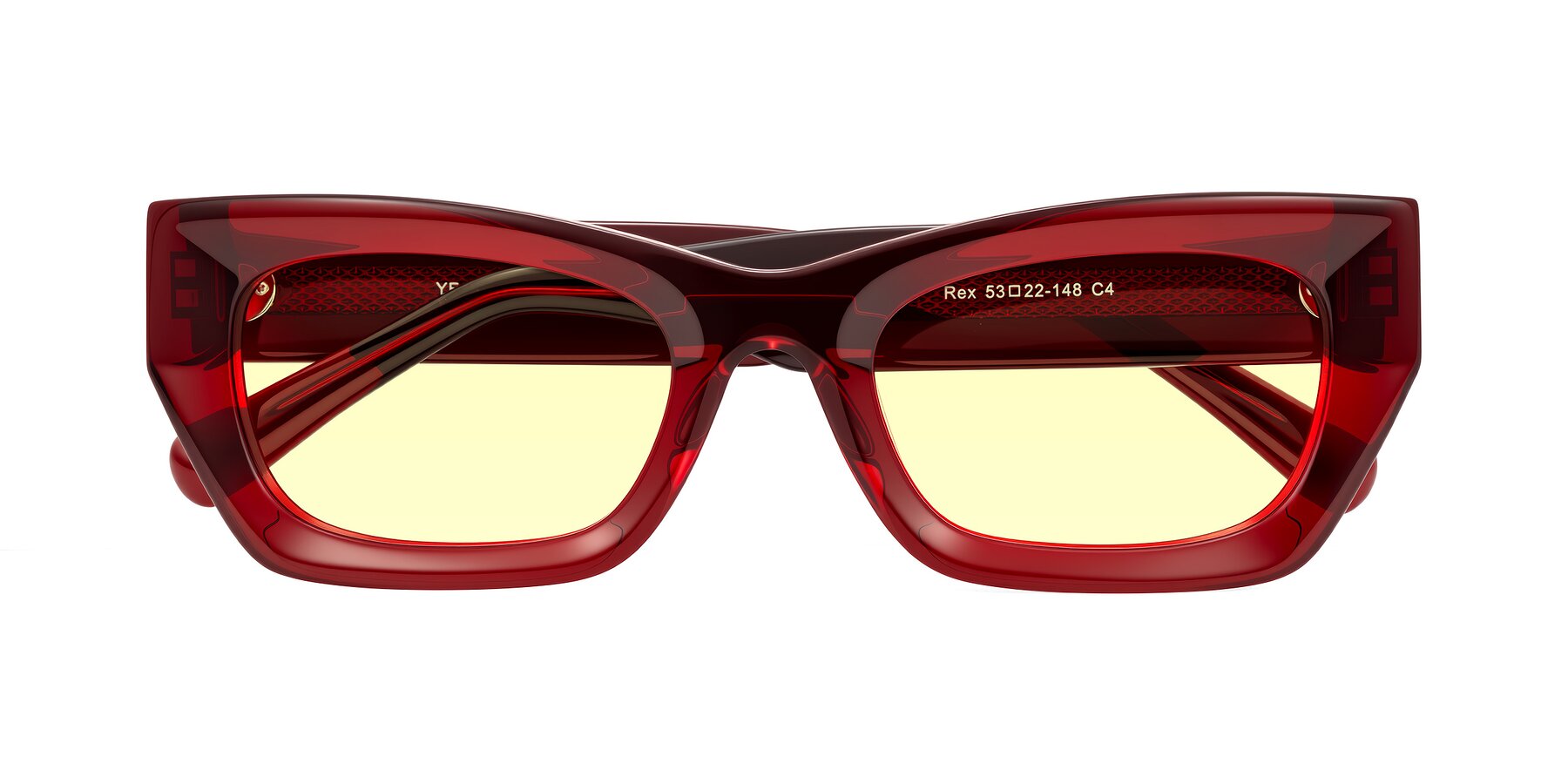 Folded Front of Rex in Wine with Light Yellow Tinted Lenses