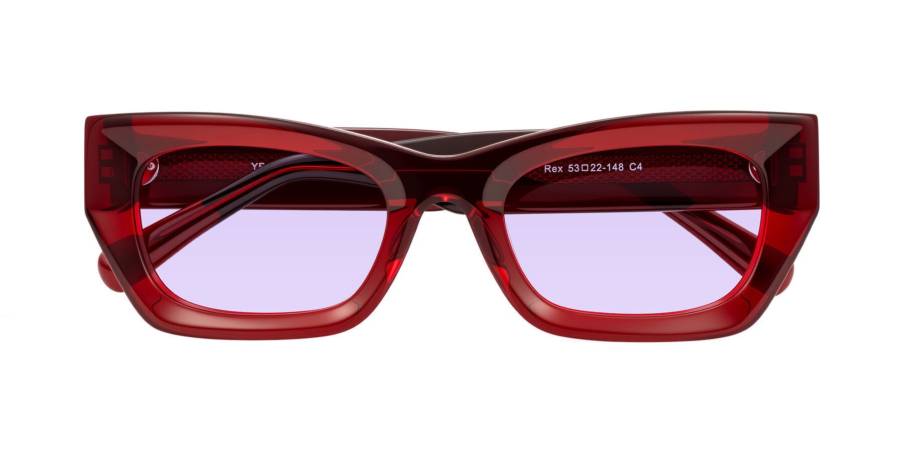 Folded Front of Rex in Wine with Light Purple Tinted Lenses