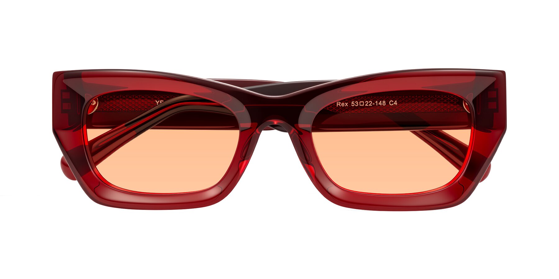 Folded Front of Rex in Wine with Light Orange Tinted Lenses