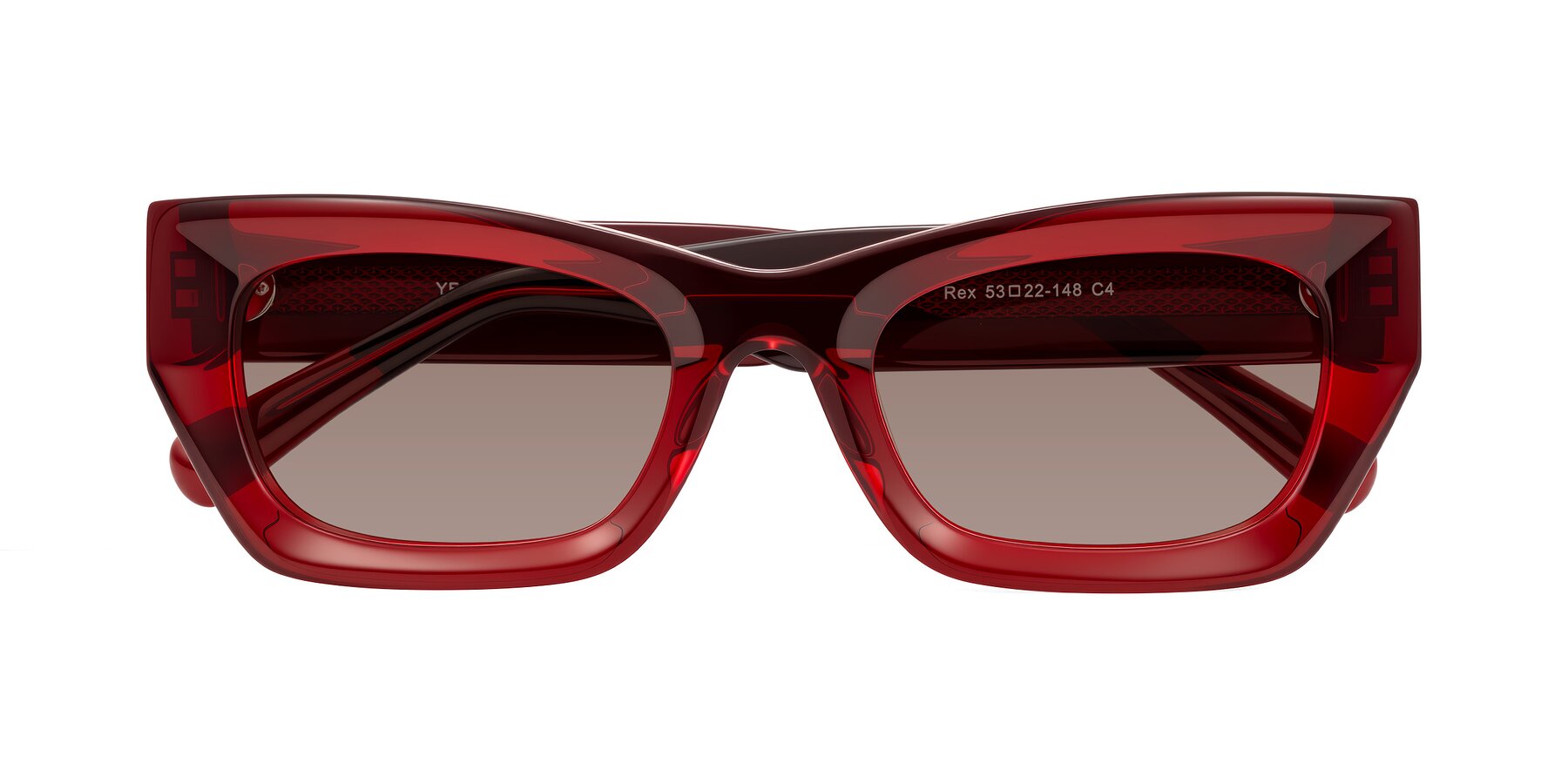 Folded Front of Rex in Wine with Medium Brown Tinted Lenses