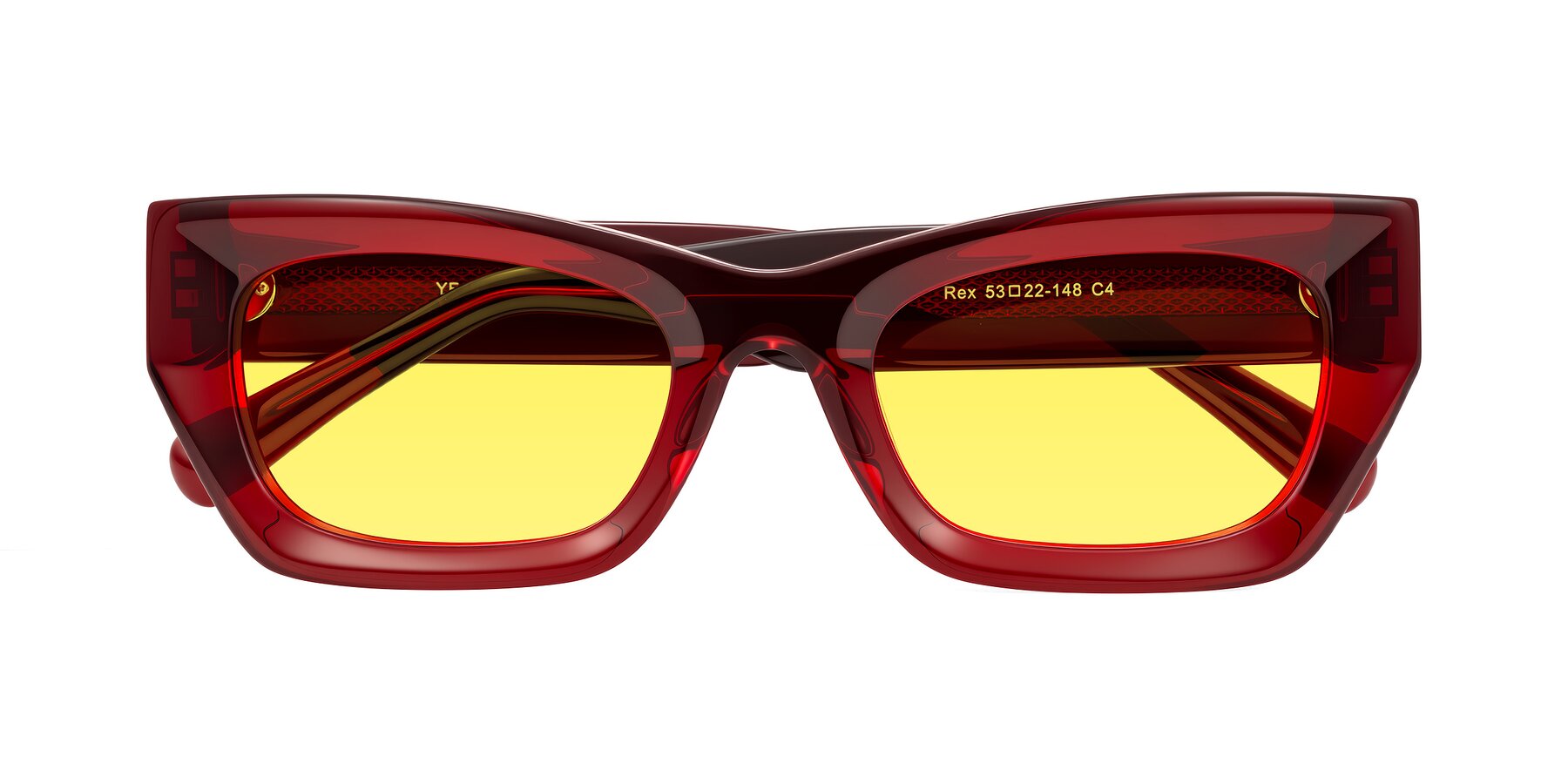 Folded Front of Rex in Wine with Medium Yellow Tinted Lenses