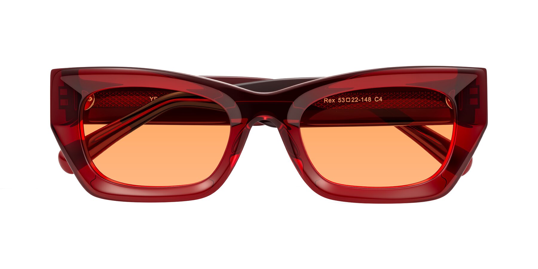 Folded Front of Rex in Wine with Medium Orange Tinted Lenses
