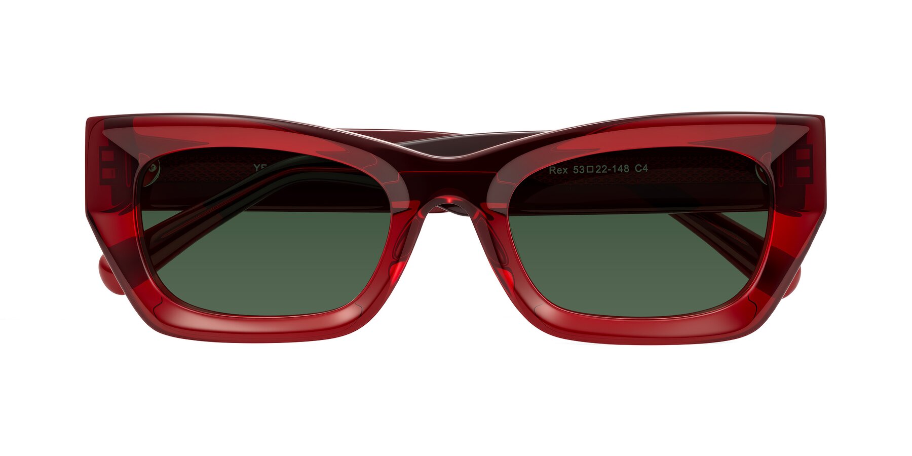 Folded Front of Rex in Wine with Green Tinted Lenses