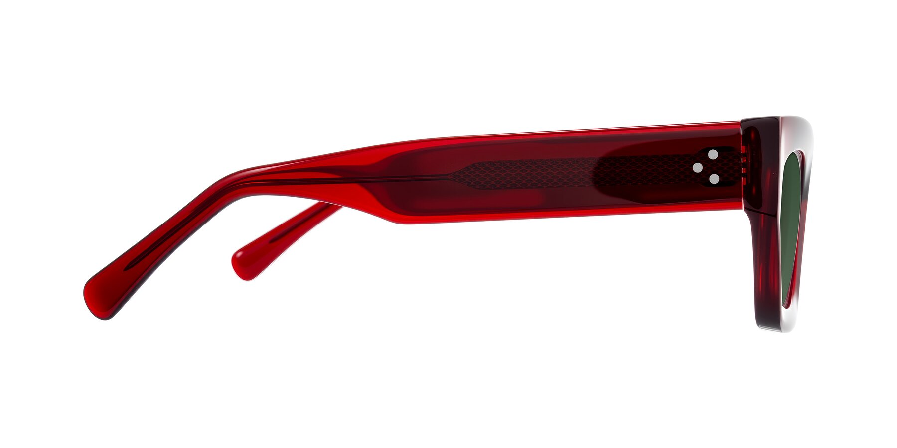 Side of Rex in Wine with Green Tinted Lenses