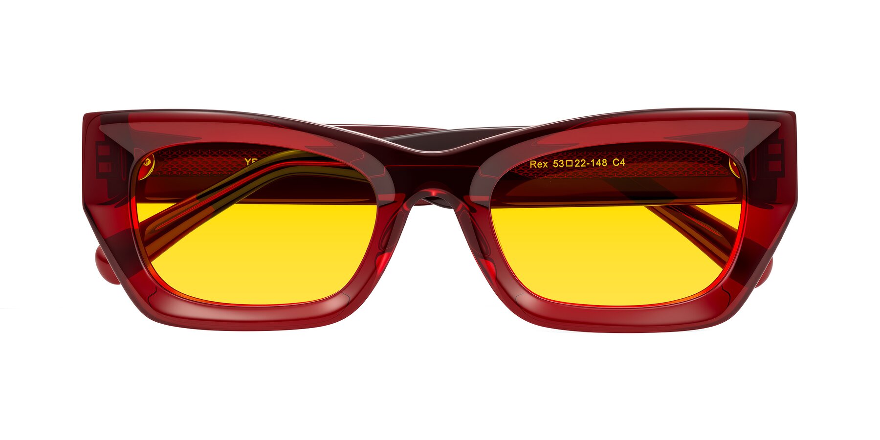 Folded Front of Rex in Wine with Yellow Tinted Lenses