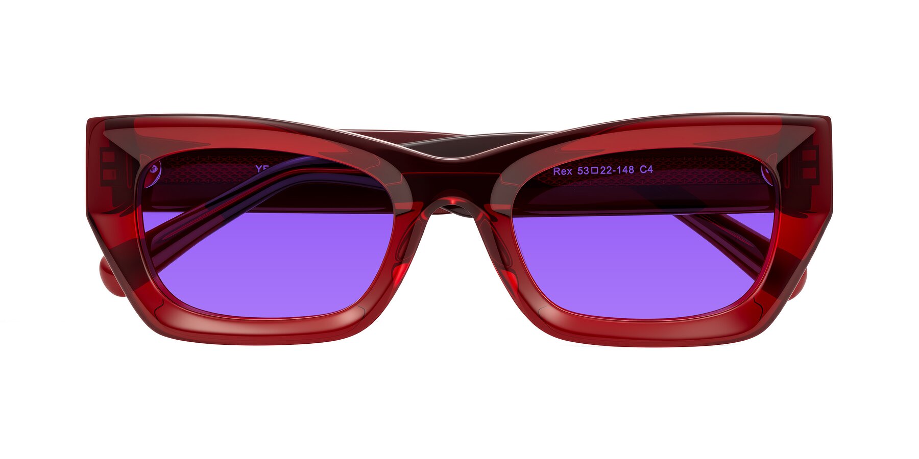 Folded Front of Rex in Wine with Purple Tinted Lenses