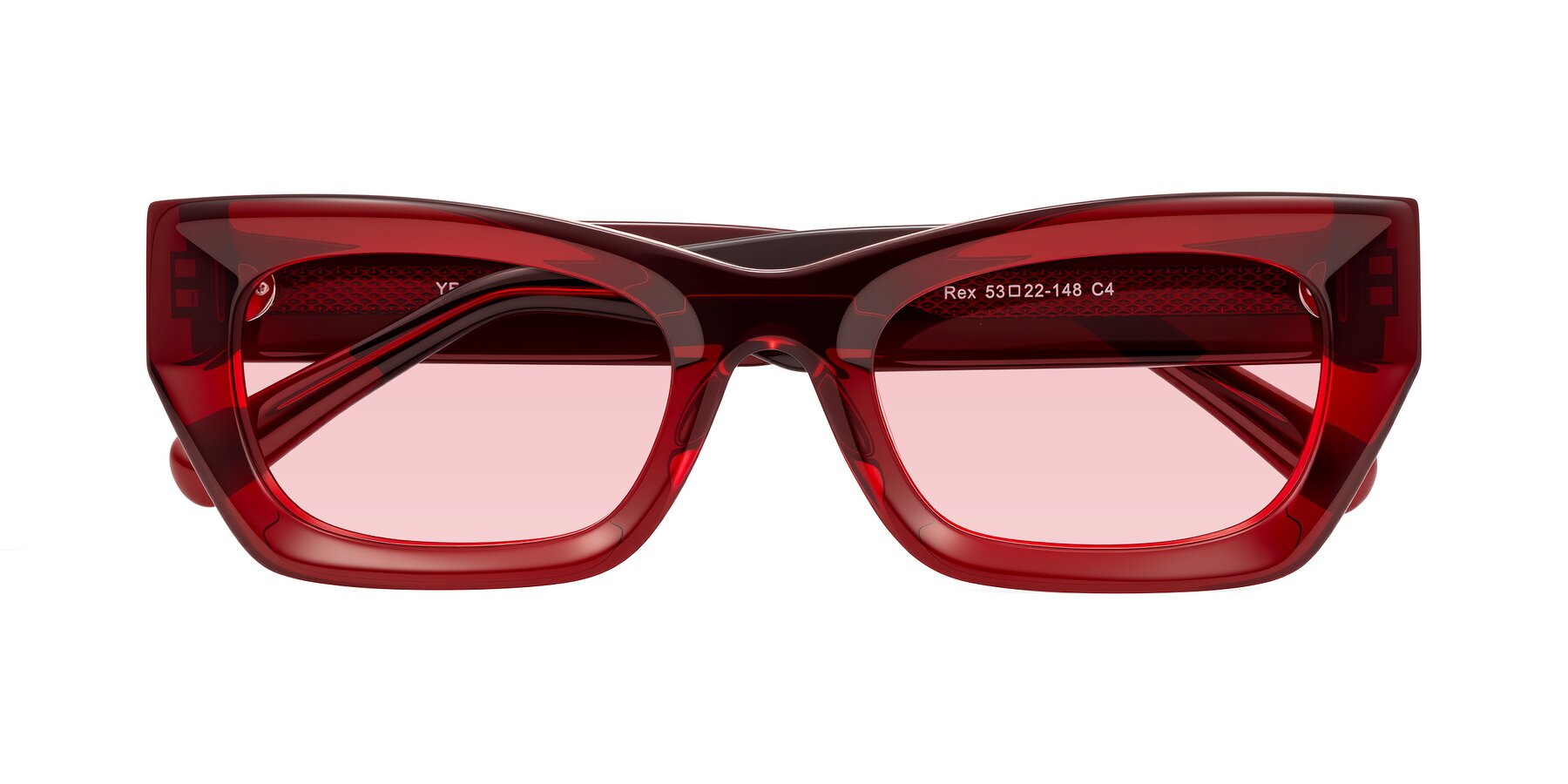 Folded Front of Rex in Wine with Light Garnet Tinted Lenses