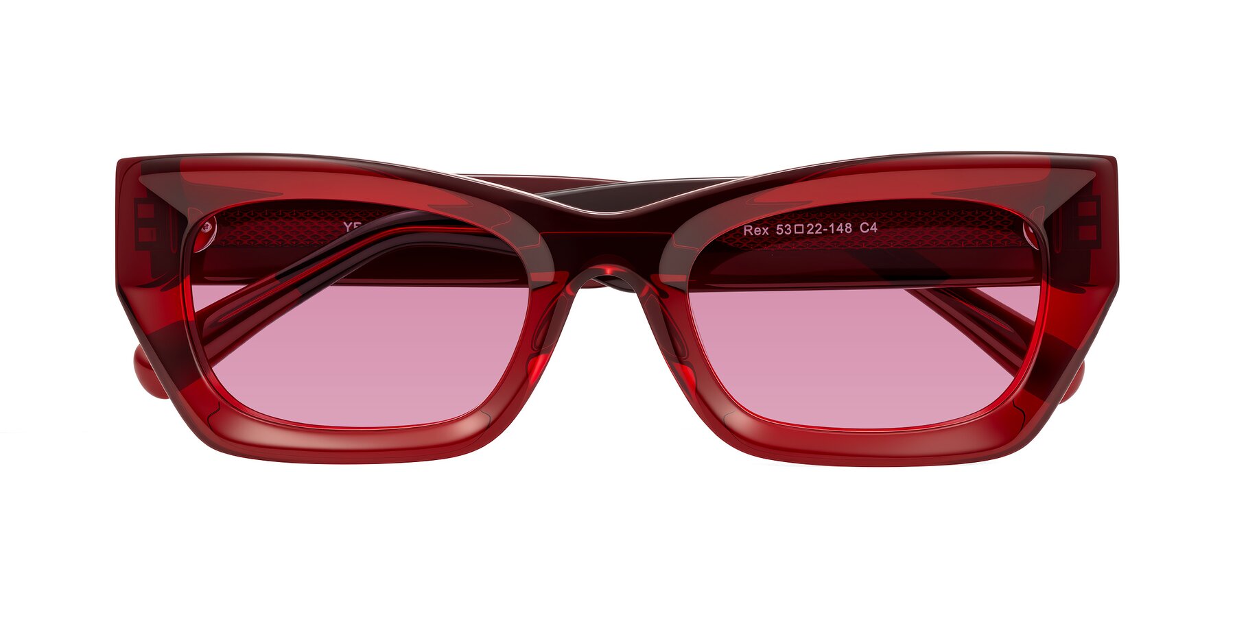 Folded Front of Rex in Wine with Medium Wine Tinted Lenses