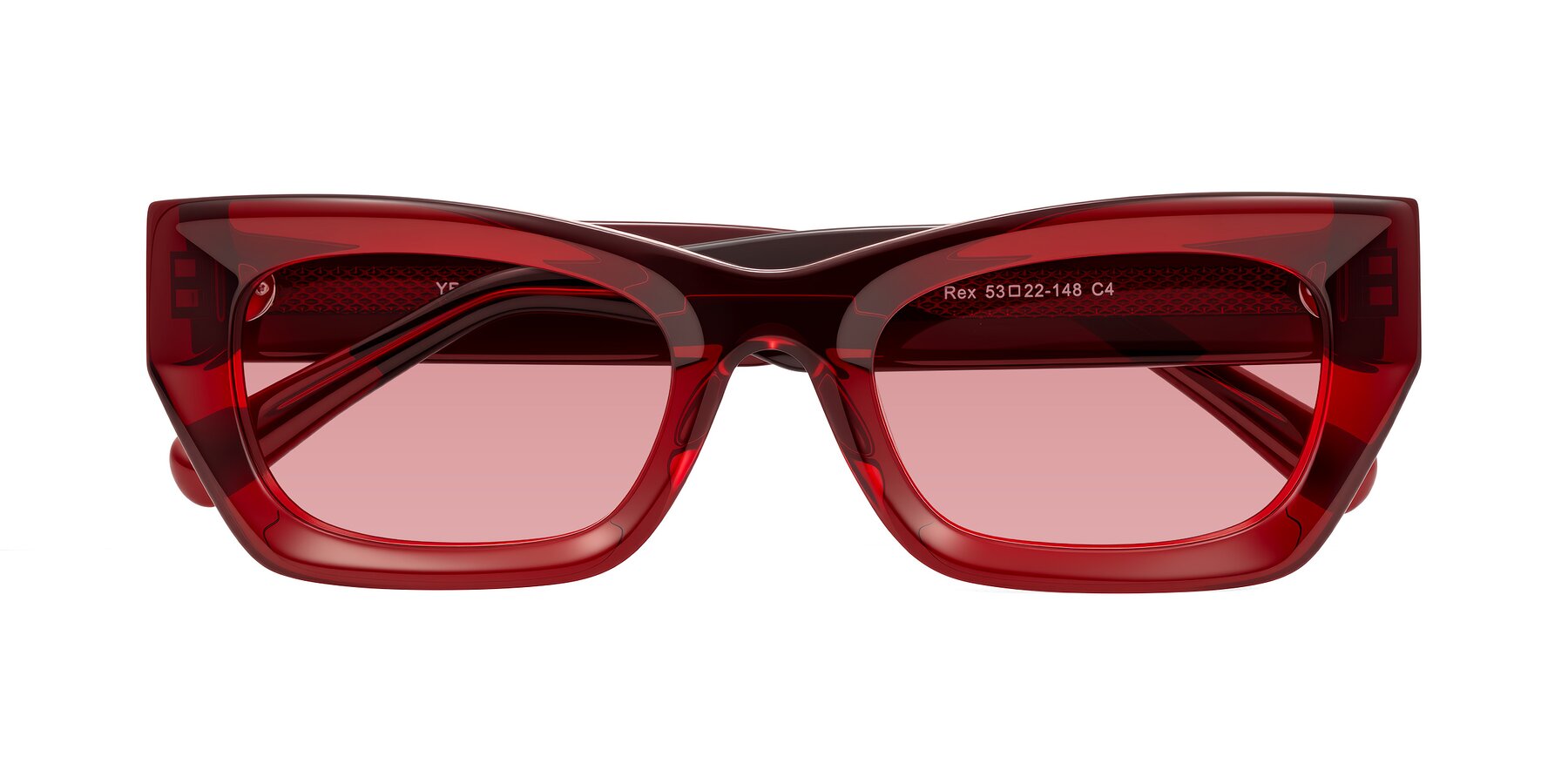 Folded Front of Rex in Wine with Medium Garnet Tinted Lenses