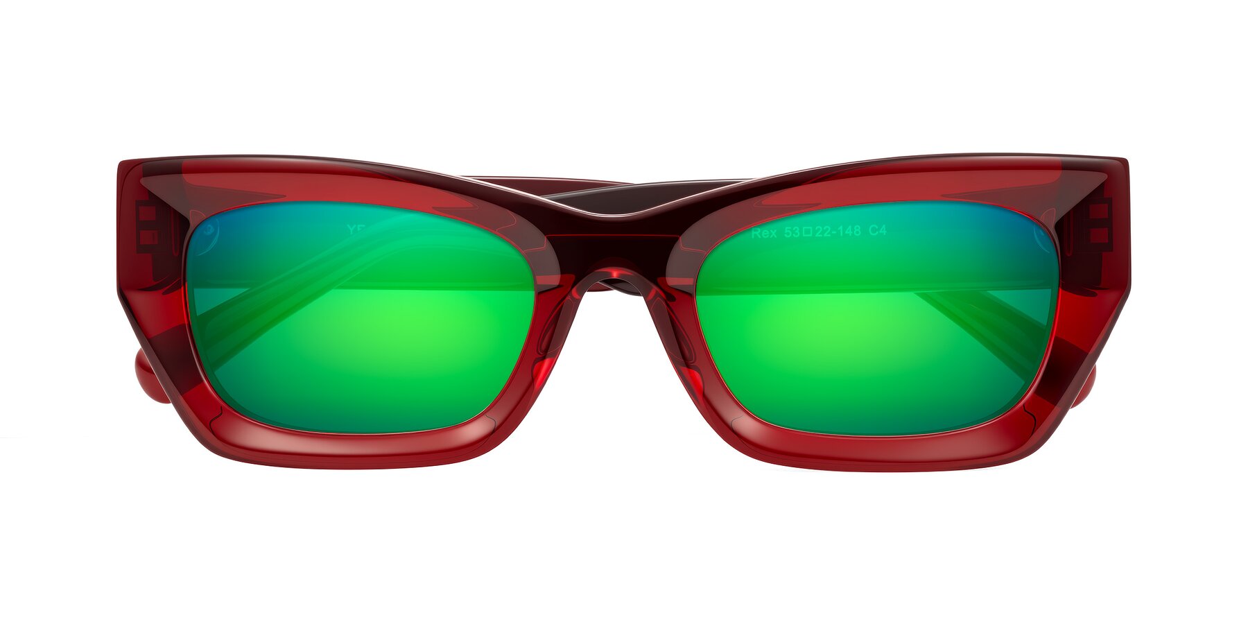 Folded Front of Rex in Wine with Green Mirrored Lenses