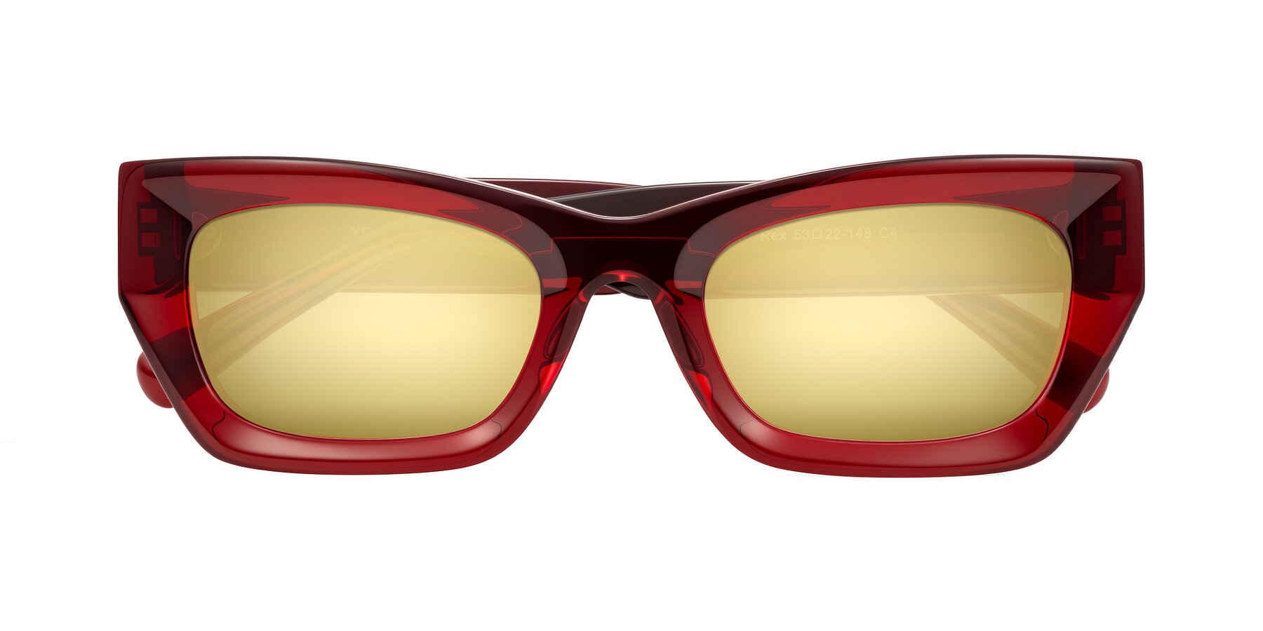 Folded Front of Rex in Wine with Gold Mirrored Lenses