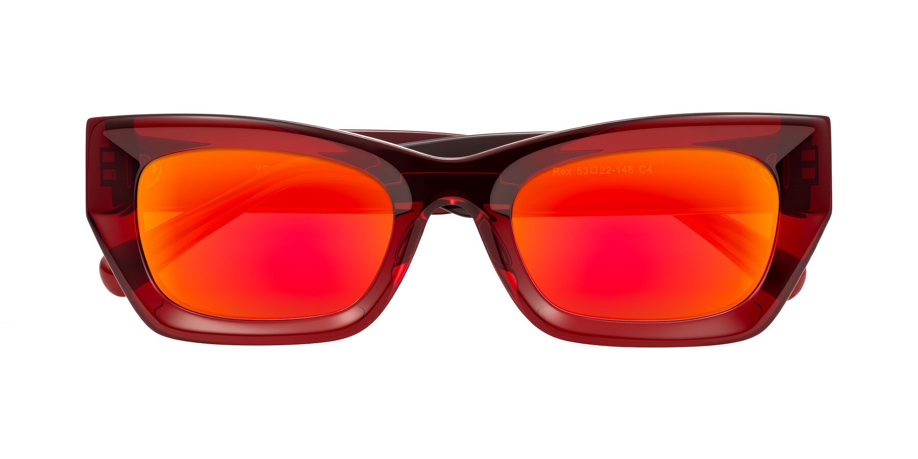 Folded Front of Rex in Wine with Red Gold Mirrored Lenses