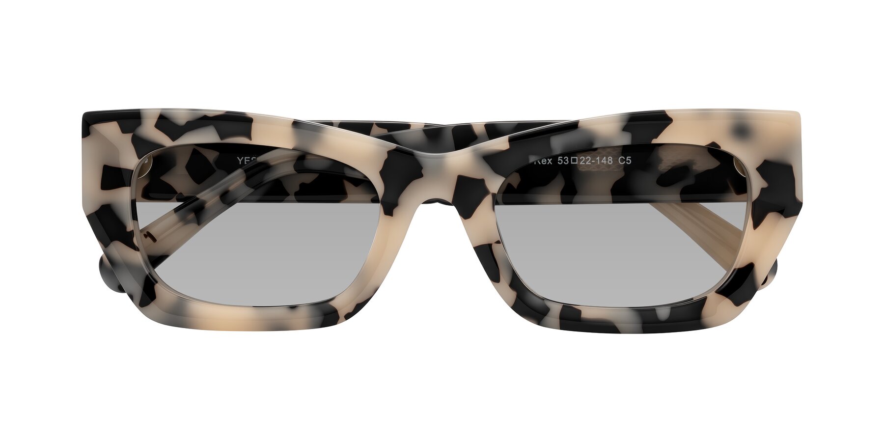 Folded Front of Rex in Ivory Tortoise with Light Gray Tinted Lenses