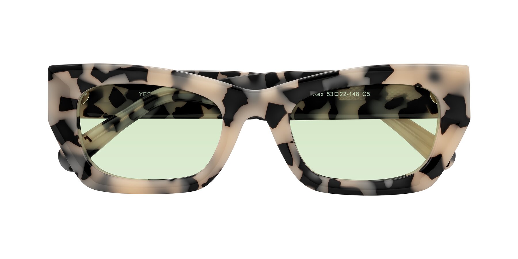 Folded Front of Rex in Ivory Tortoise with Light Green Tinted Lenses