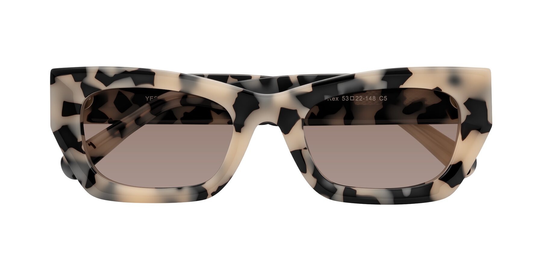 Folded Front of Rex in Ivory Tortoise with Medium Brown Tinted Lenses