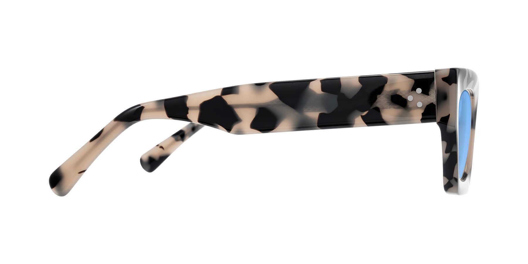 Side of Rex in Ivory Tortoise with Medium Blue Tinted Lenses