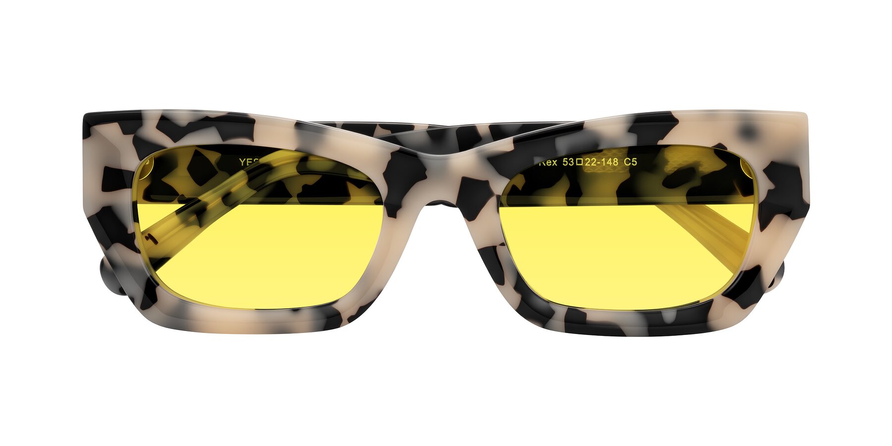 Folded Front of Rex in Ivory Tortoise with Medium Yellow Tinted Lenses