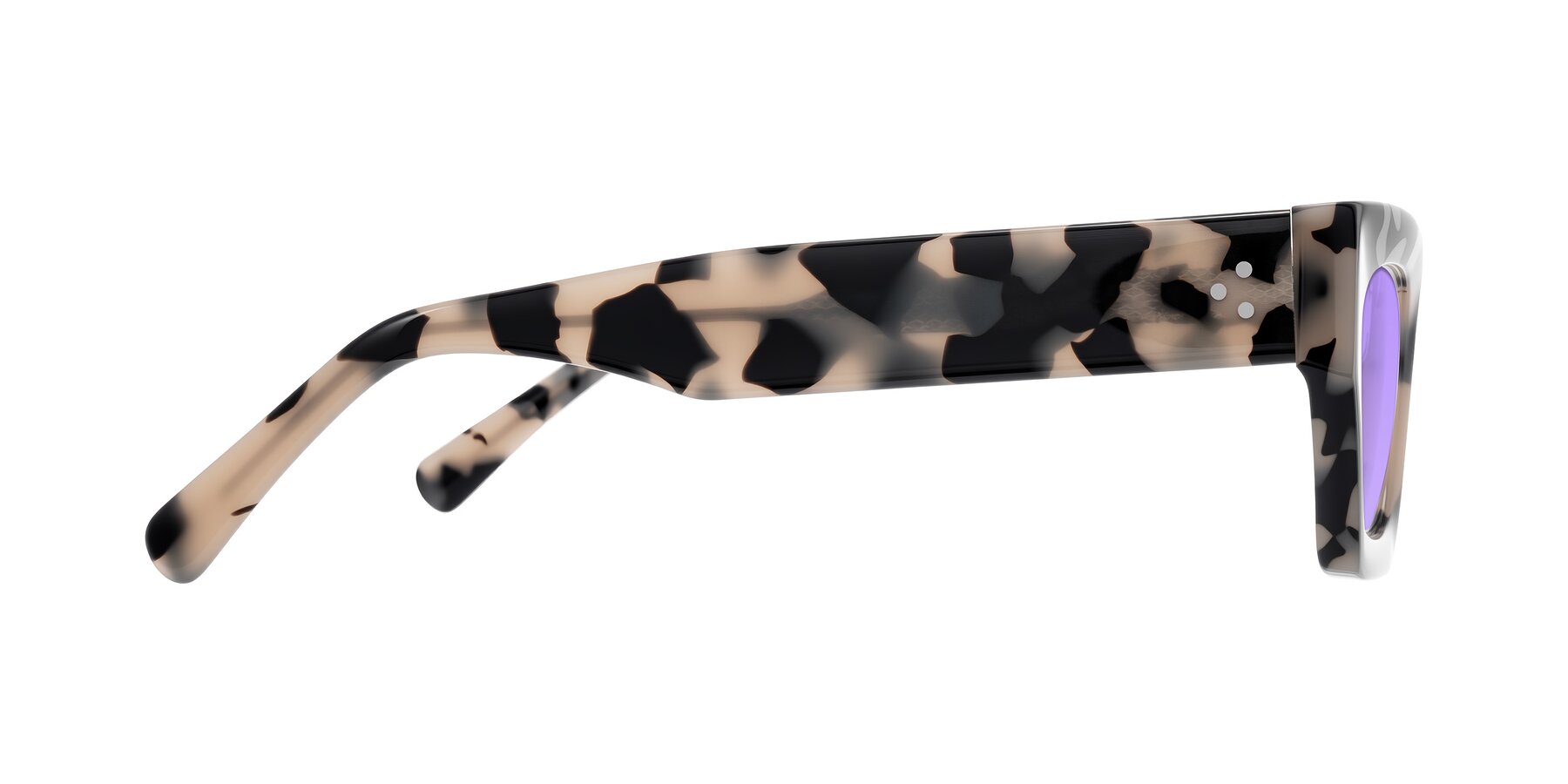 Side of Rex in Ivory Tortoise with Medium Purple Tinted Lenses