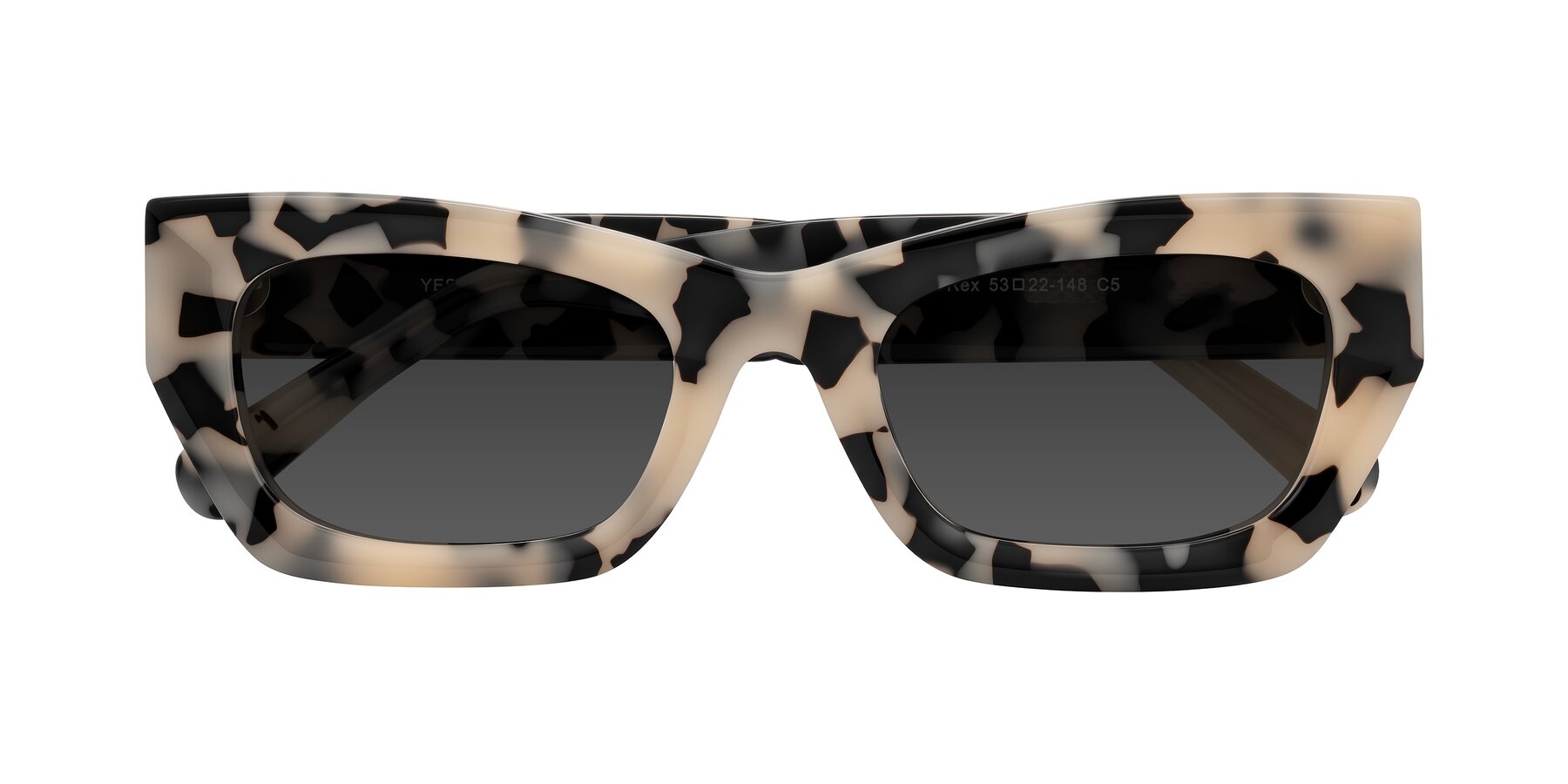 Folded Front of Rex in Ivory Tortoise with Gray Tinted Lenses