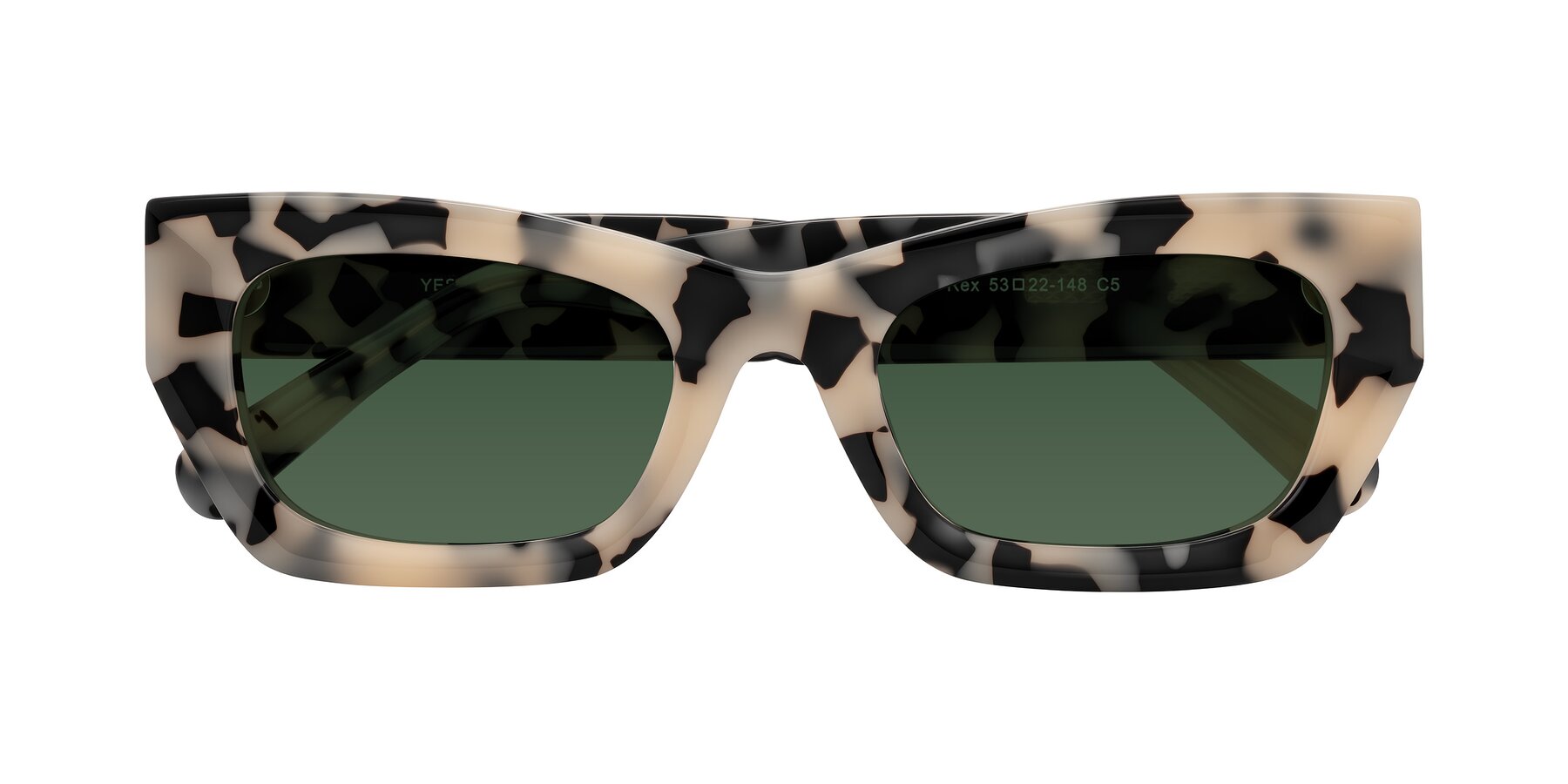 Folded Front of Rex in Ivory Tortoise with Green Tinted Lenses