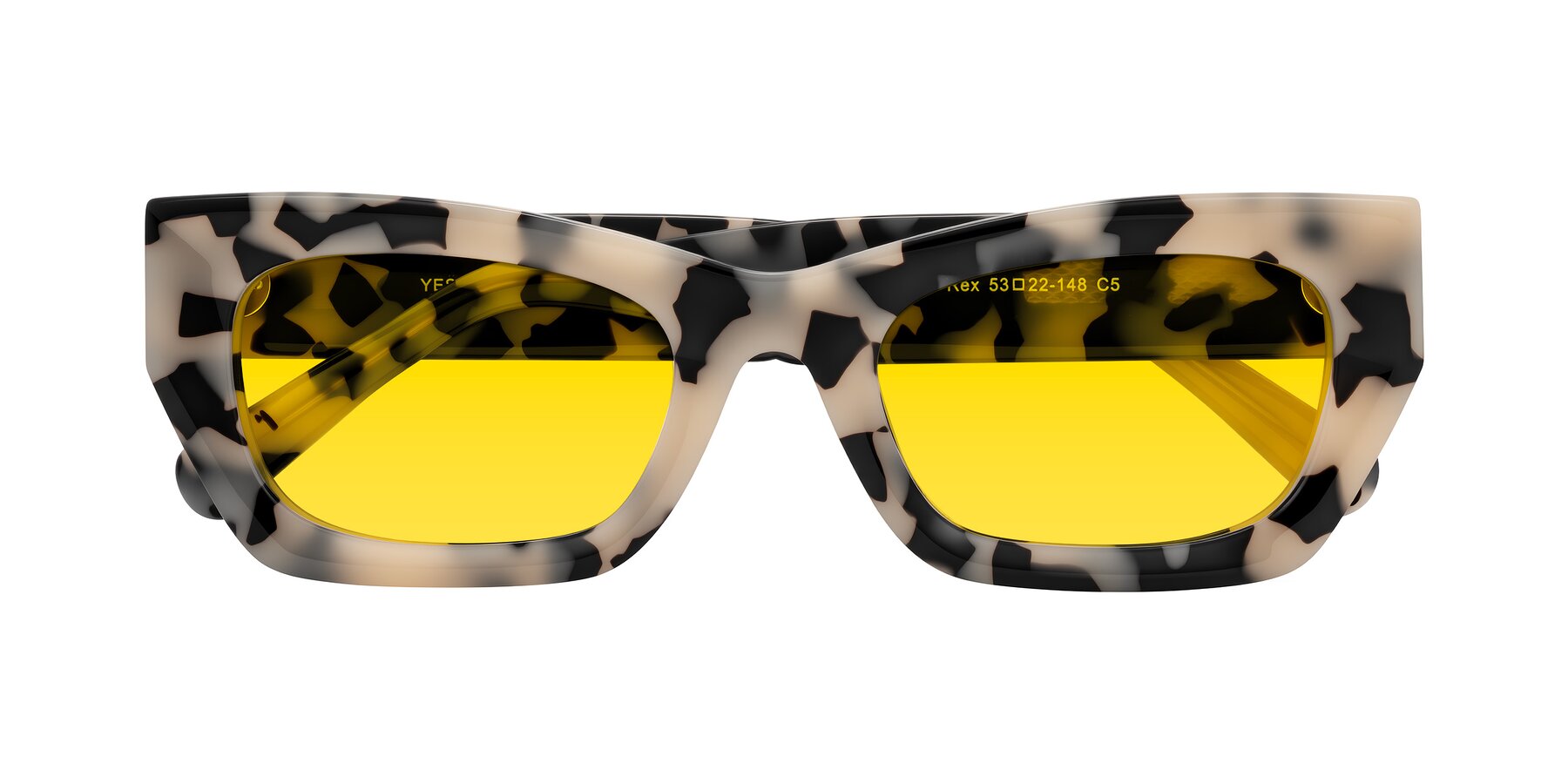 Folded Front of Rex in Ivory Tortoise with Yellow Tinted Lenses