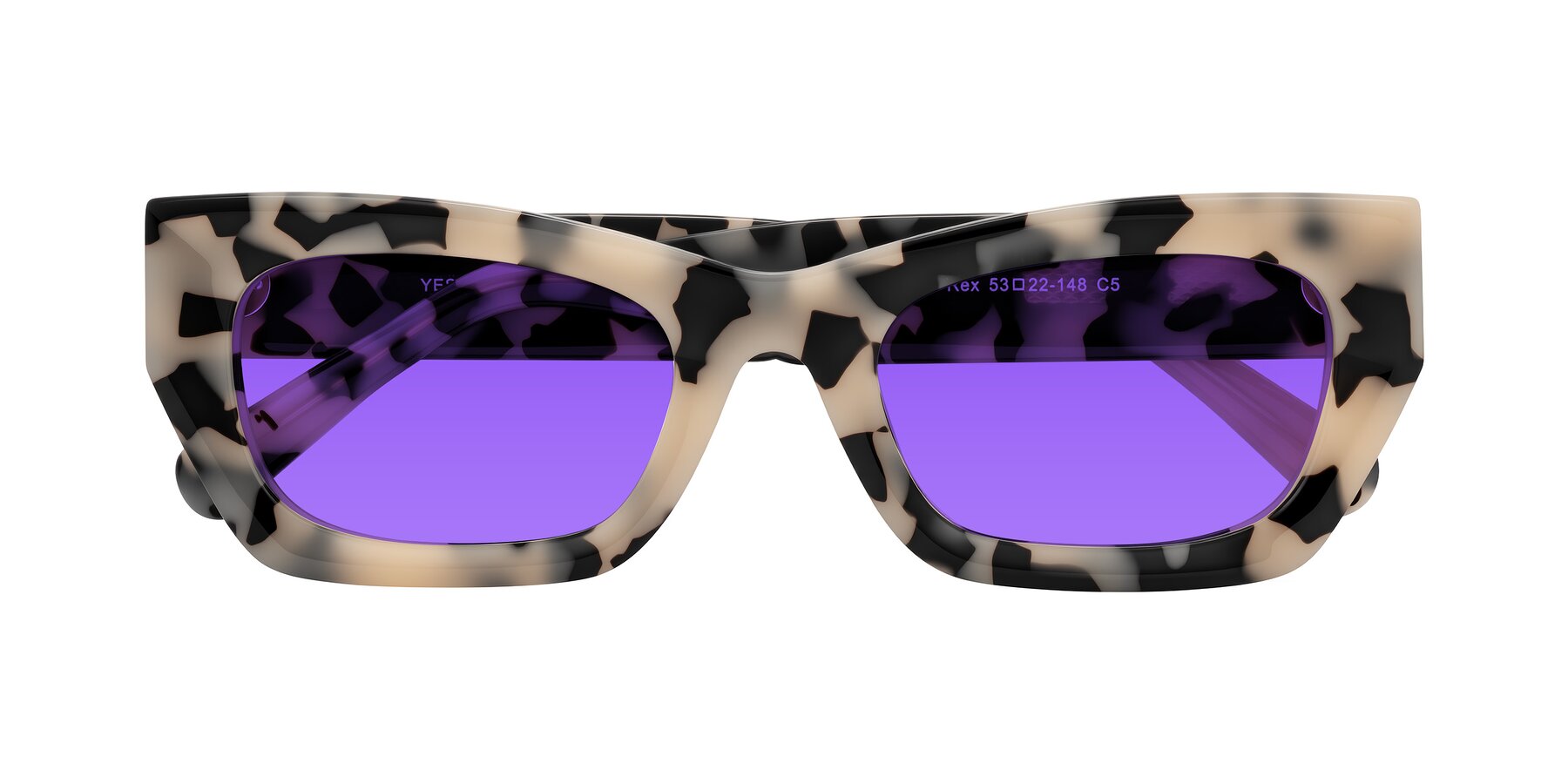 Folded Front of Rex in Ivory Tortoise with Purple Tinted Lenses