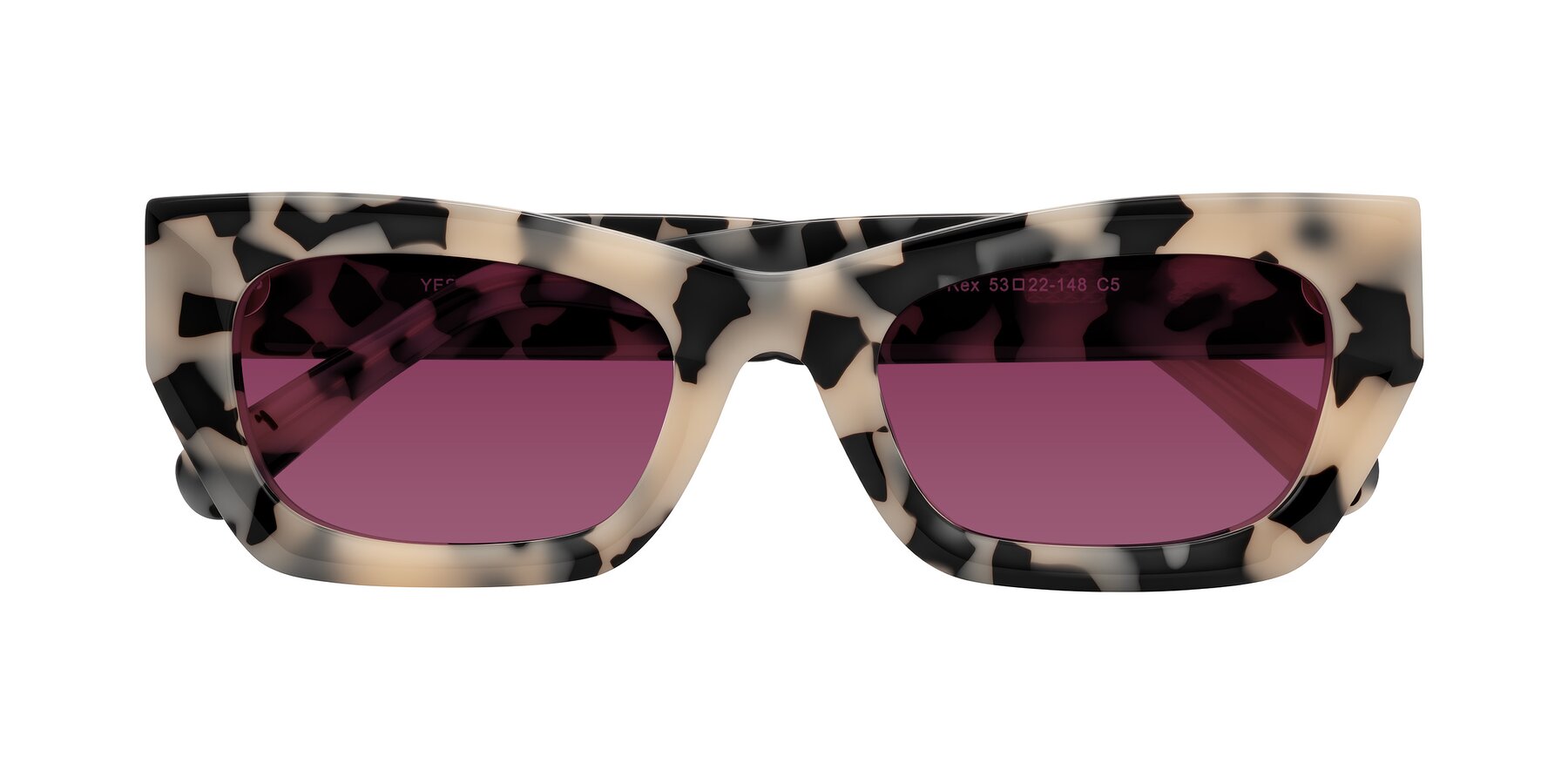 Folded Front of Rex in Ivory Tortoise with Wine Tinted Lenses
