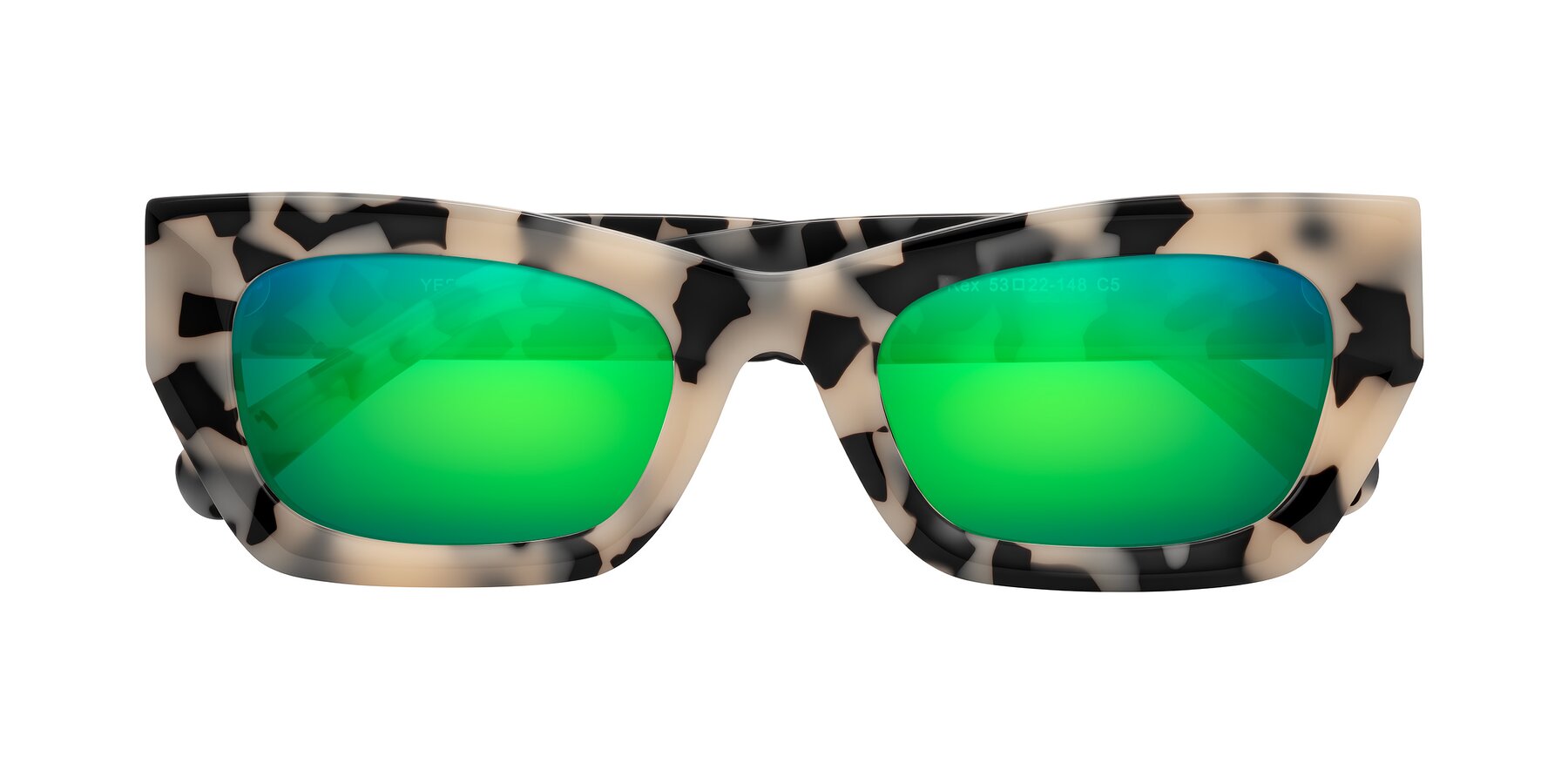 Folded Front of Rex in Ivory Tortoise with Green Mirrored Lenses