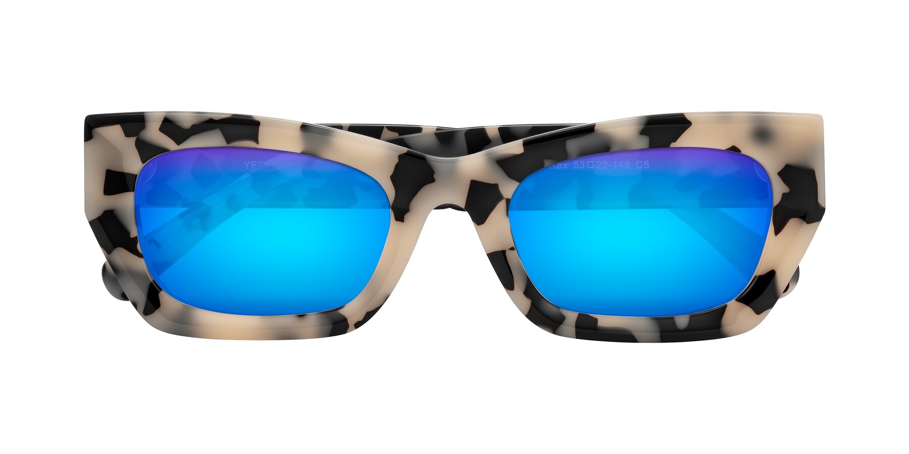 Folded Front of Rex in Ivory Tortoise with Blue Mirrored Lenses