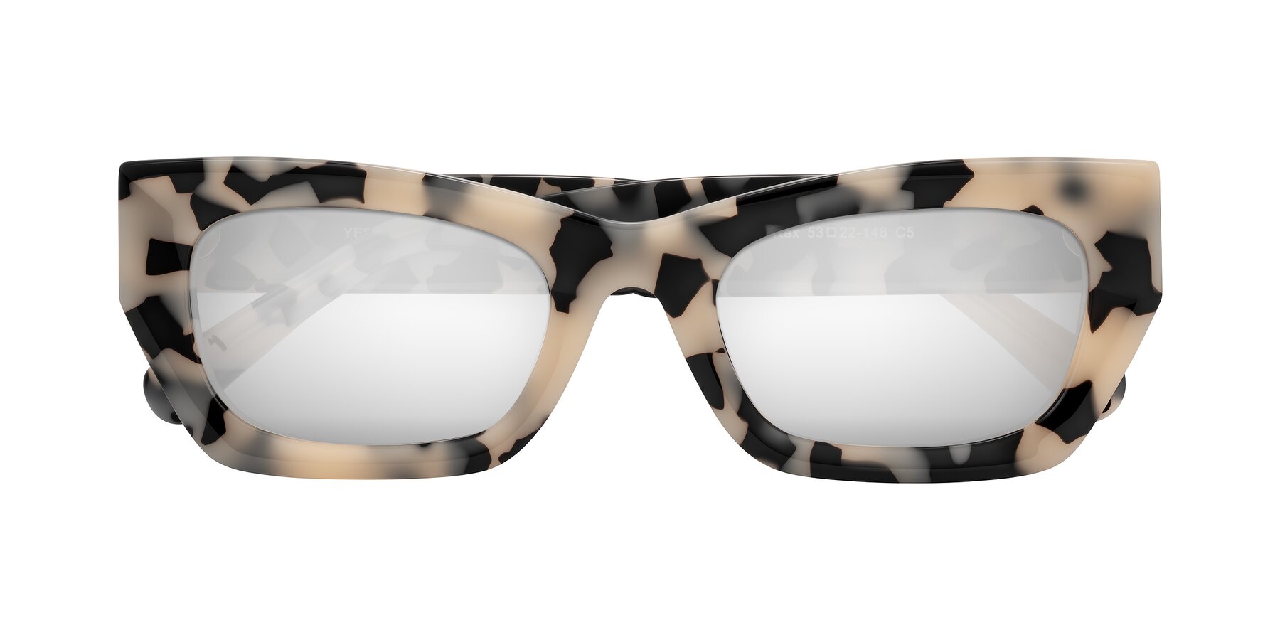 Folded Front of Rex in Ivory Tortoise with Silver Mirrored Lenses