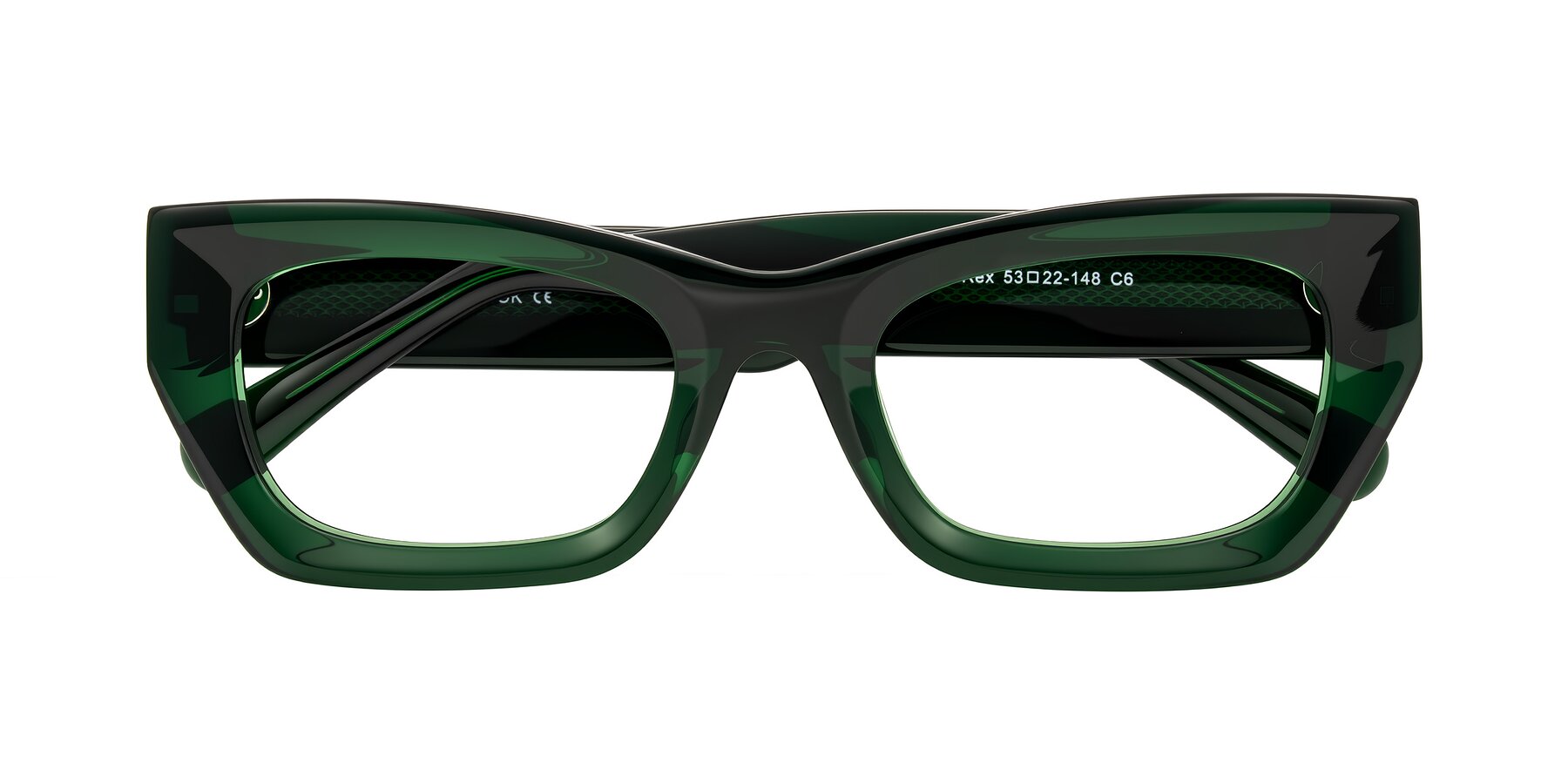 Folded Front of Rex in Jade Green with Clear Eyeglass Lenses