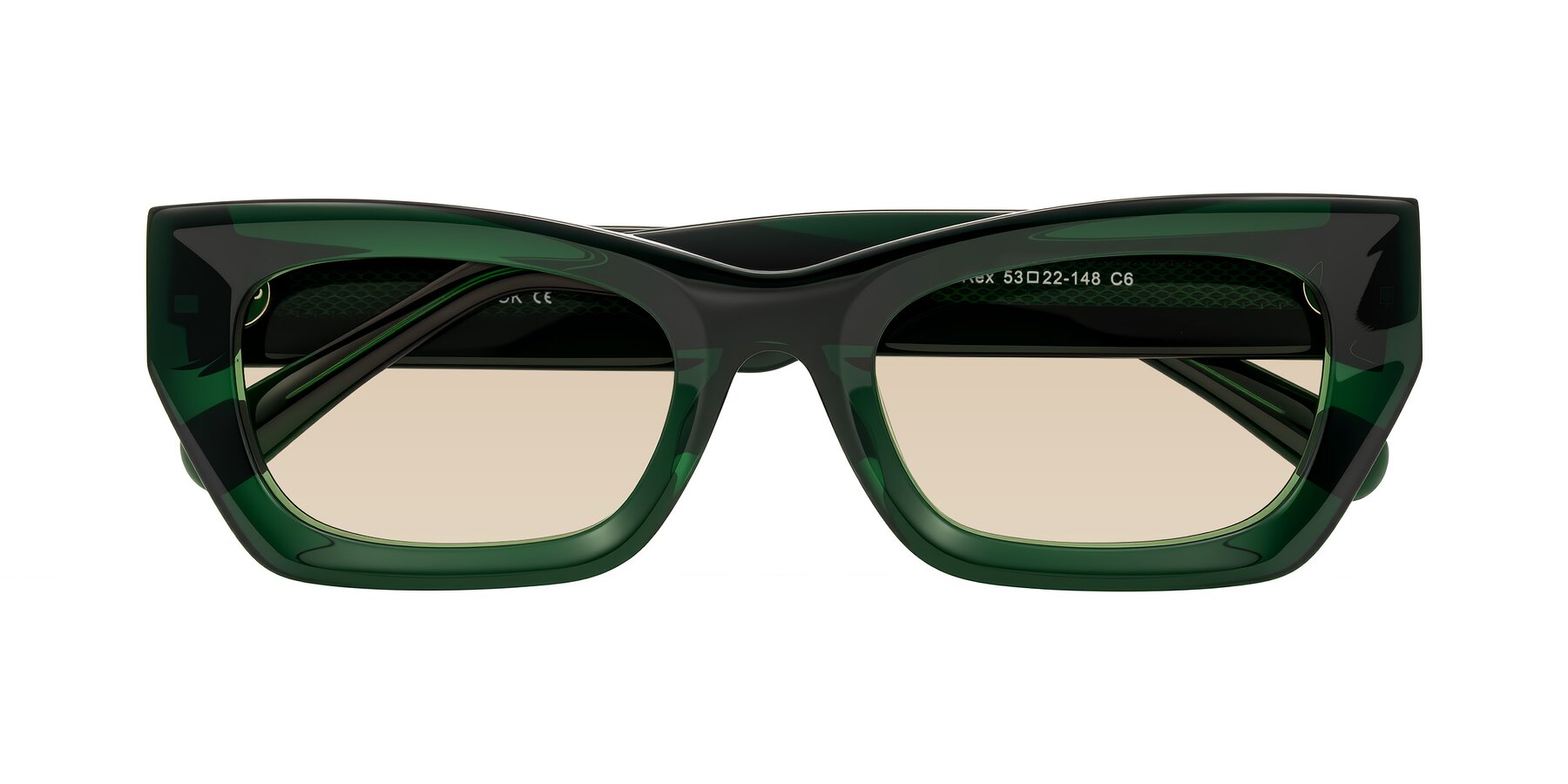 Folded Front of Rex in Jade Green with Light Brown Tinted Lenses