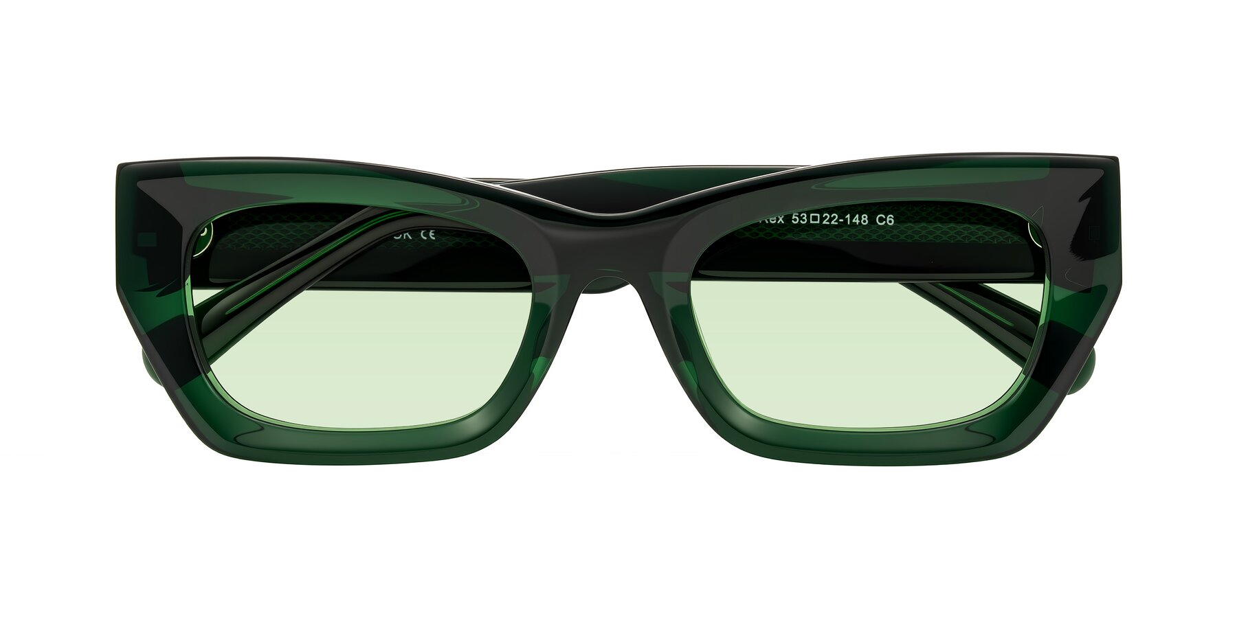 Folded Front of Rex in Jade Green with Light Green Tinted Lenses