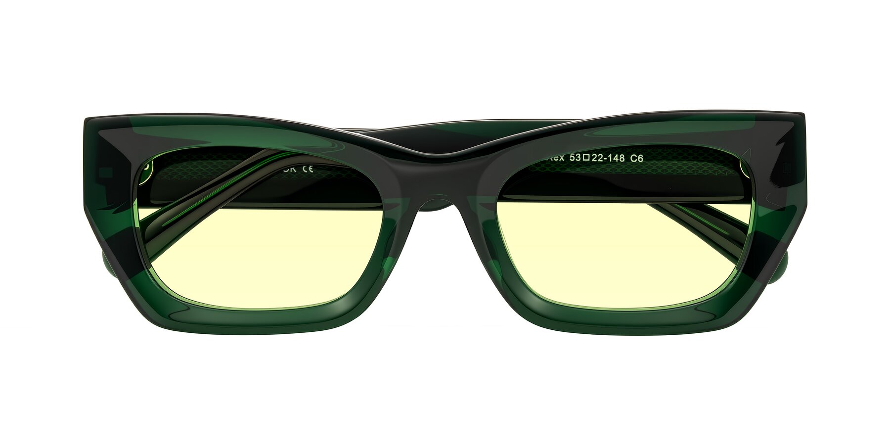Folded Front of Rex in Jade Green with Light Yellow Tinted Lenses
