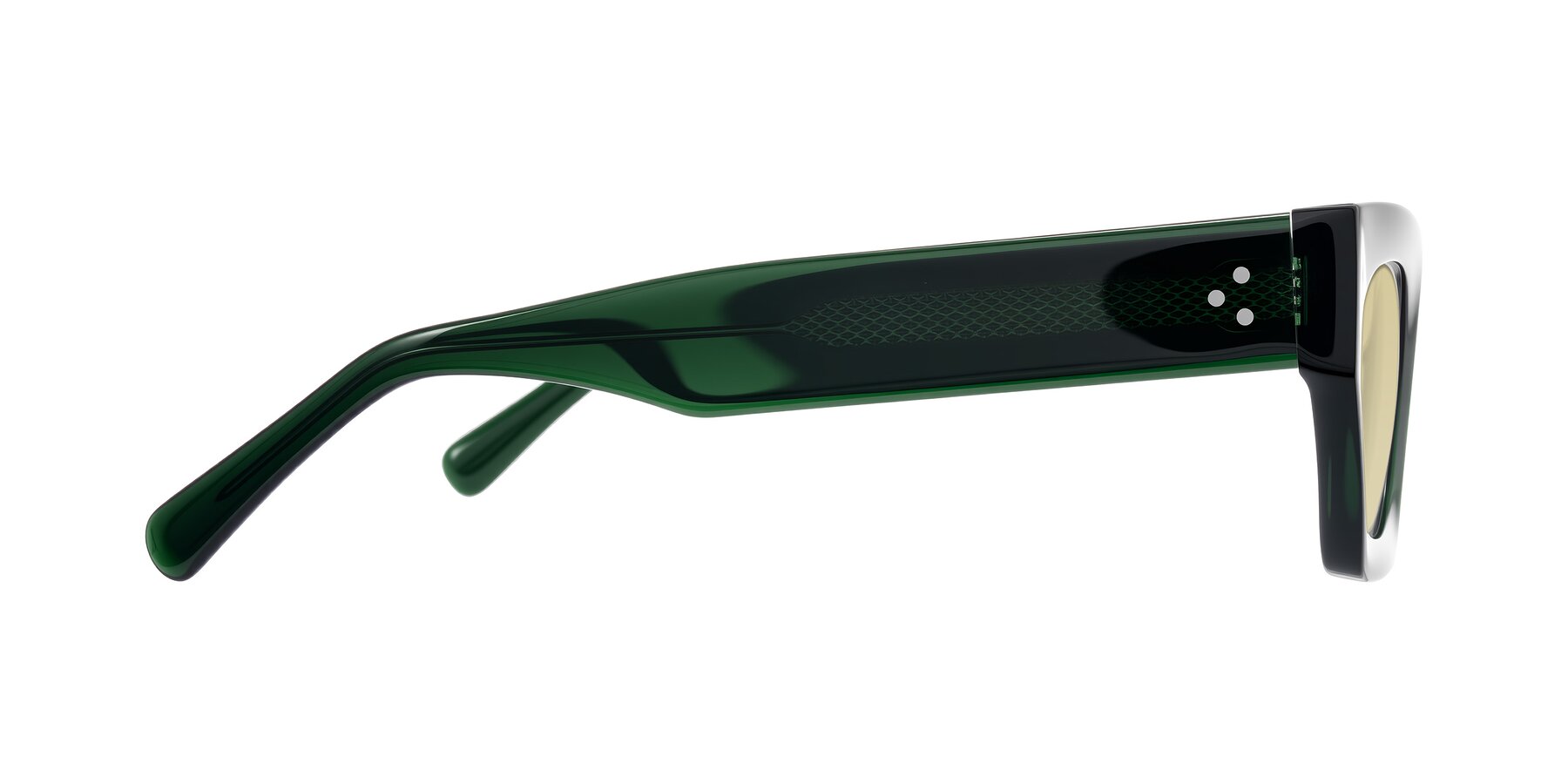 Side of Rex in Jade Green with Light Champagne Tinted Lenses
