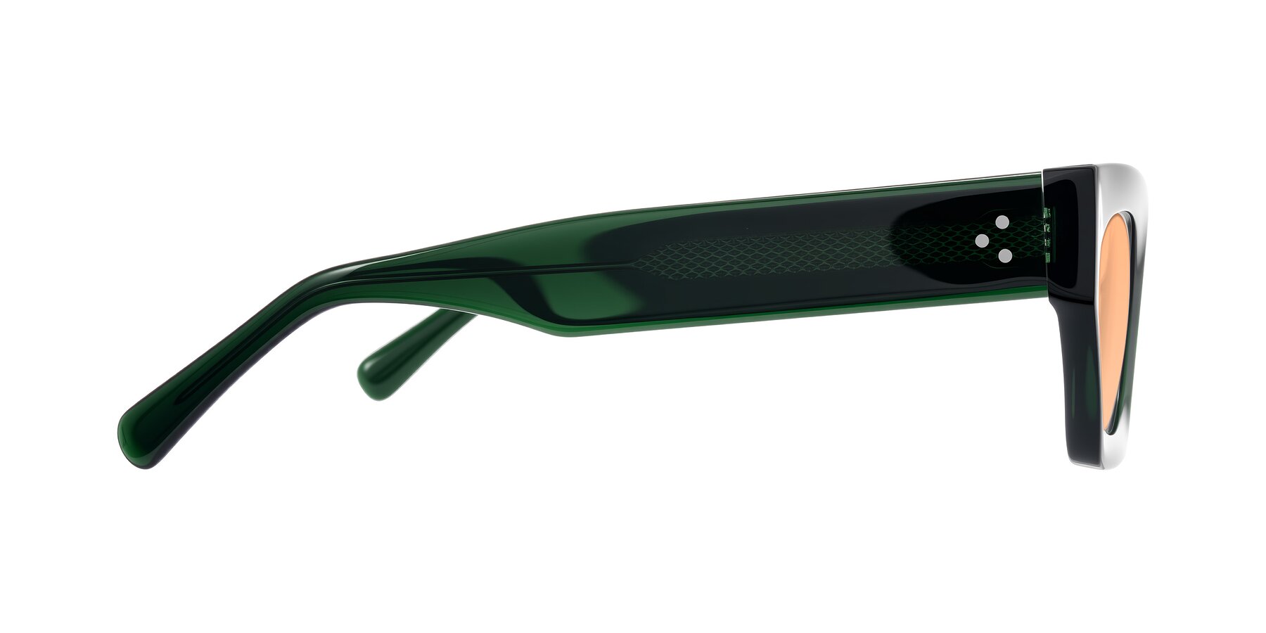 Side of Rex in Jade Green with Light Orange Tinted Lenses