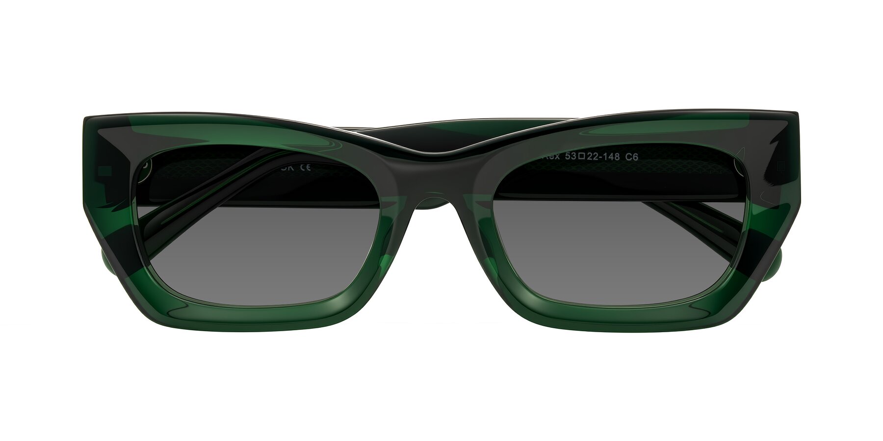 Folded Front of Rex in Jade Green with Medium Gray Tinted Lenses
