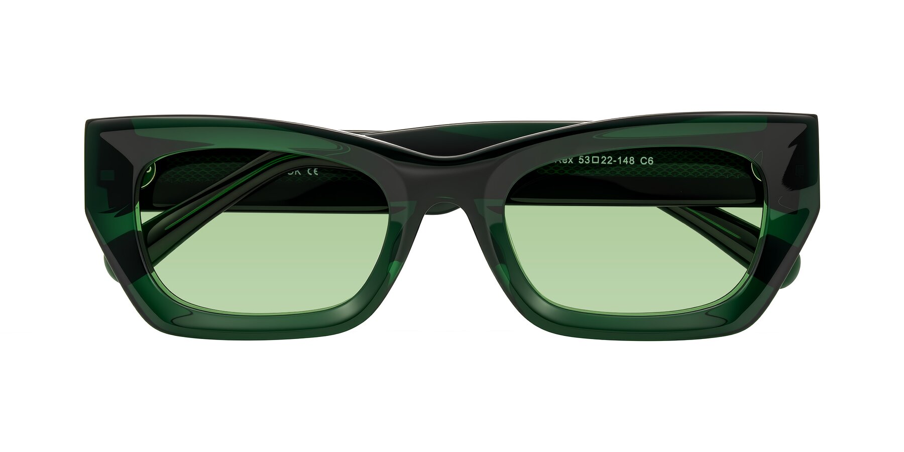Folded Front of Rex in Jade Green with Medium Green Tinted Lenses